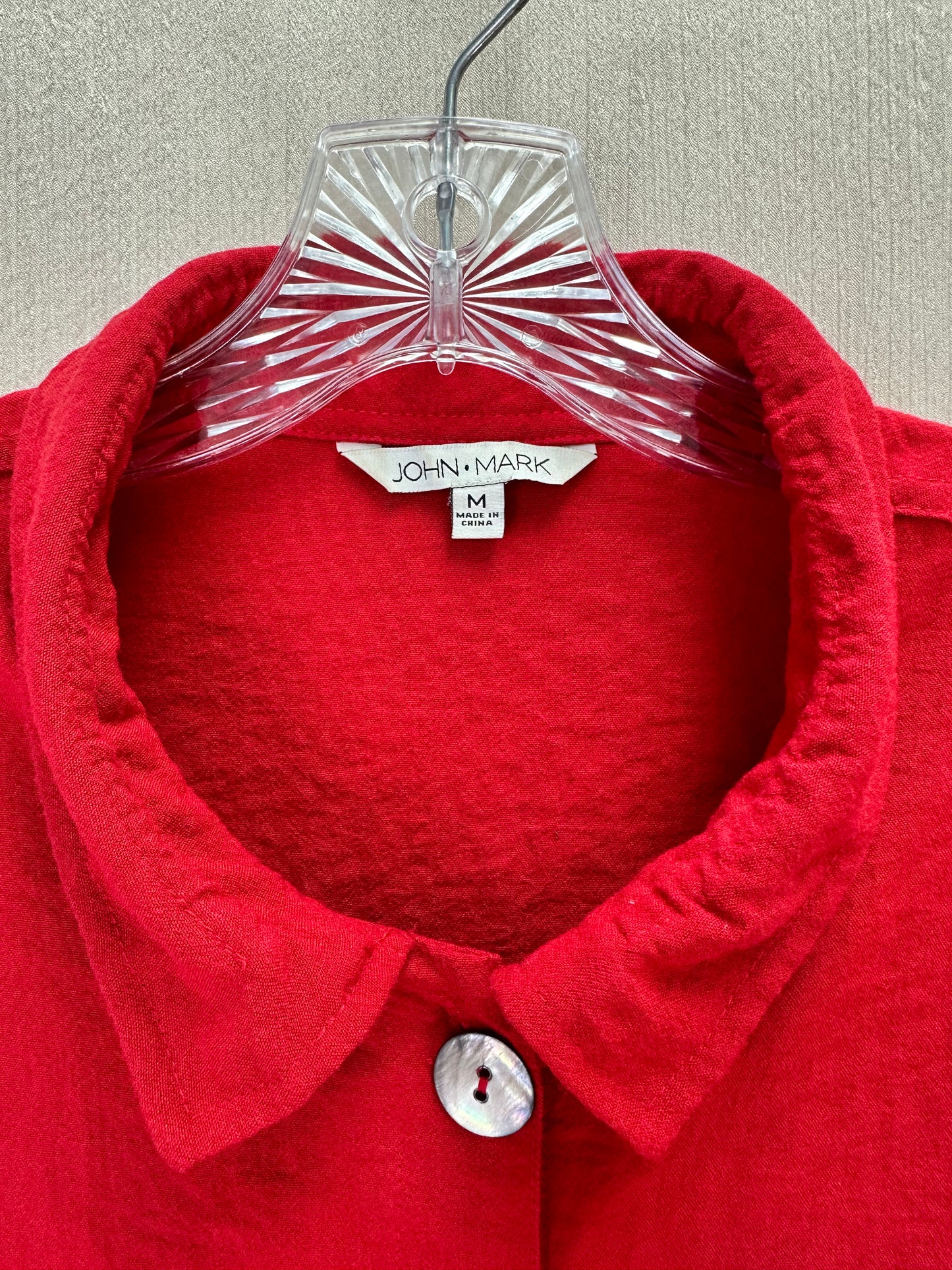 JOHN MARK red Rayon Nylon Blend Long Sleeve Roll Tab Oversized Top - M