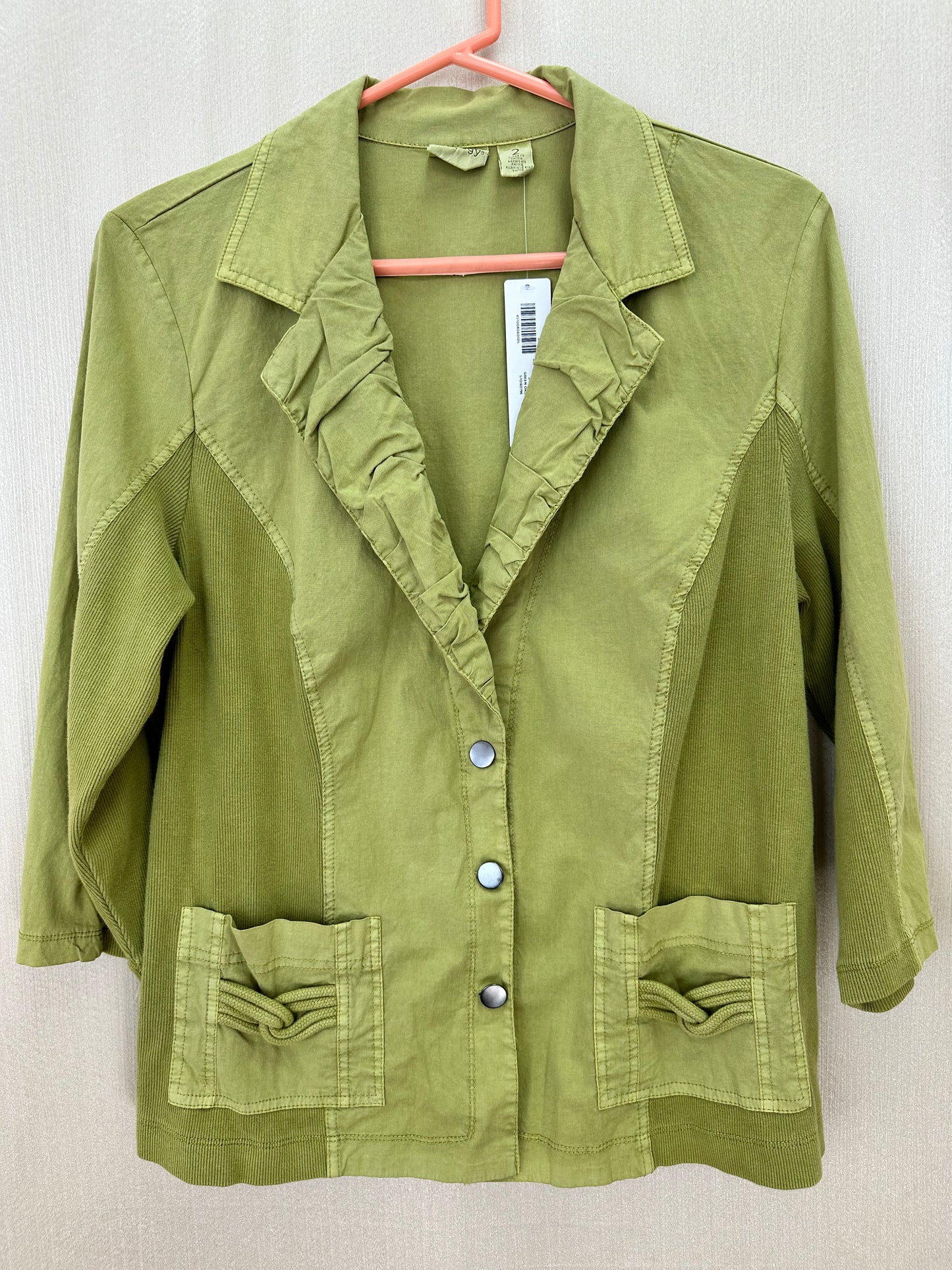NWT - CHICOS ZENERY green Rib Mix 3/4 Sleeve Rita Blazer Jacket - 2 | US 12 / L