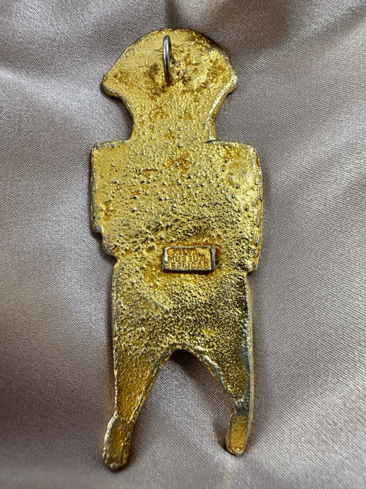 ALVA MUSEUM REPLICAS gold tone Mayan Male Figural Pendant - 1"x 2 7/8"