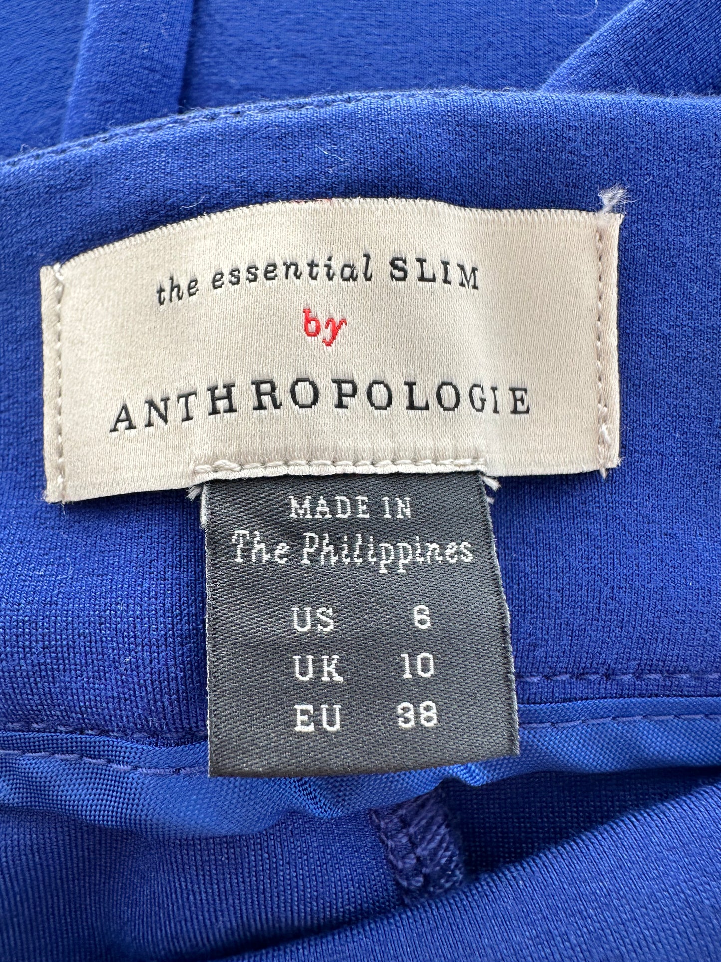 NWT - ANTRHOPOLOGIE blue Seam Front Zip Ankle Essential Slim Pants - US 6