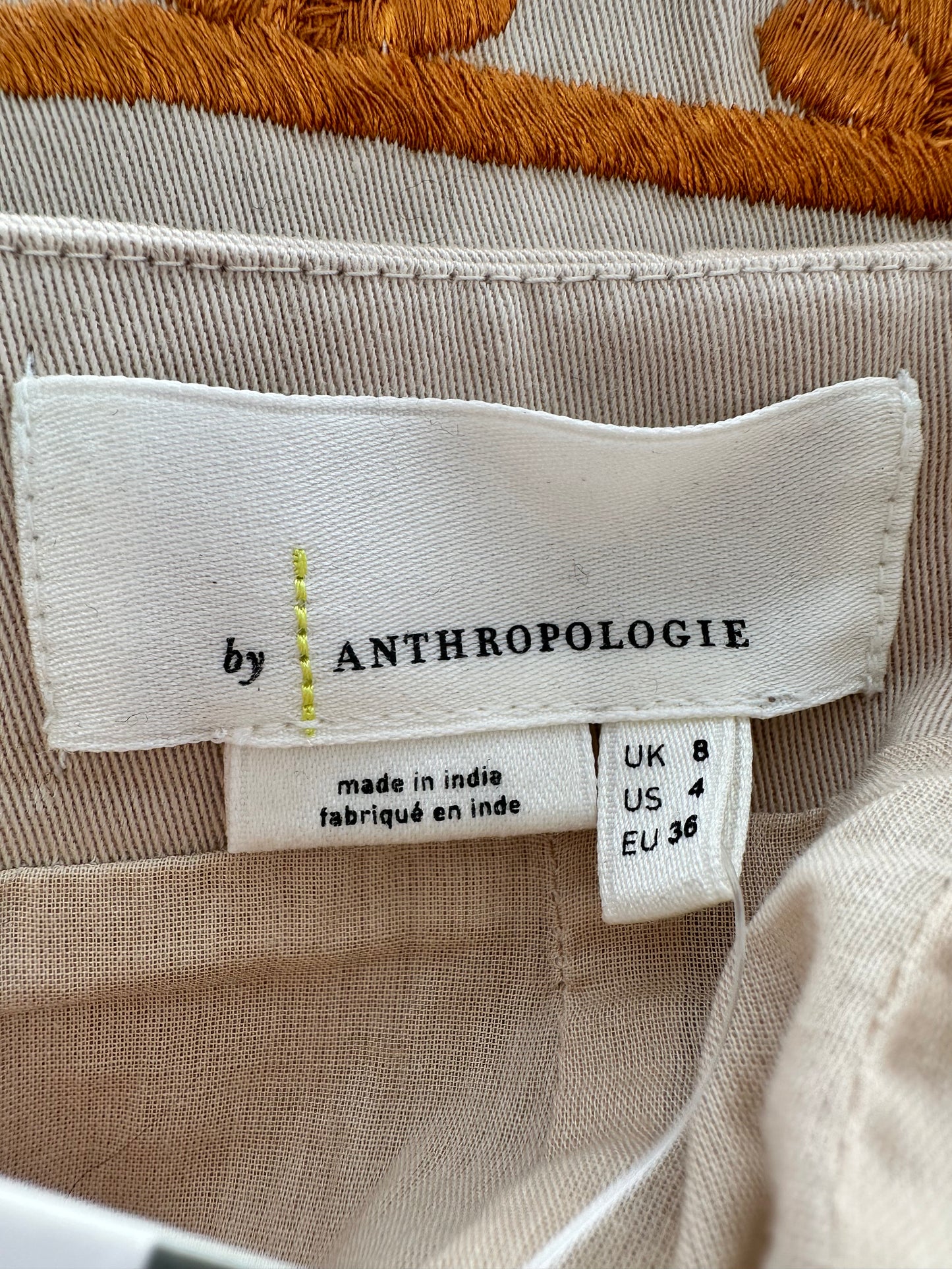 NWT - ANTHROPOLOGIE khaki orange Embroidered Midi Pencil Verona Skirt - US 4
