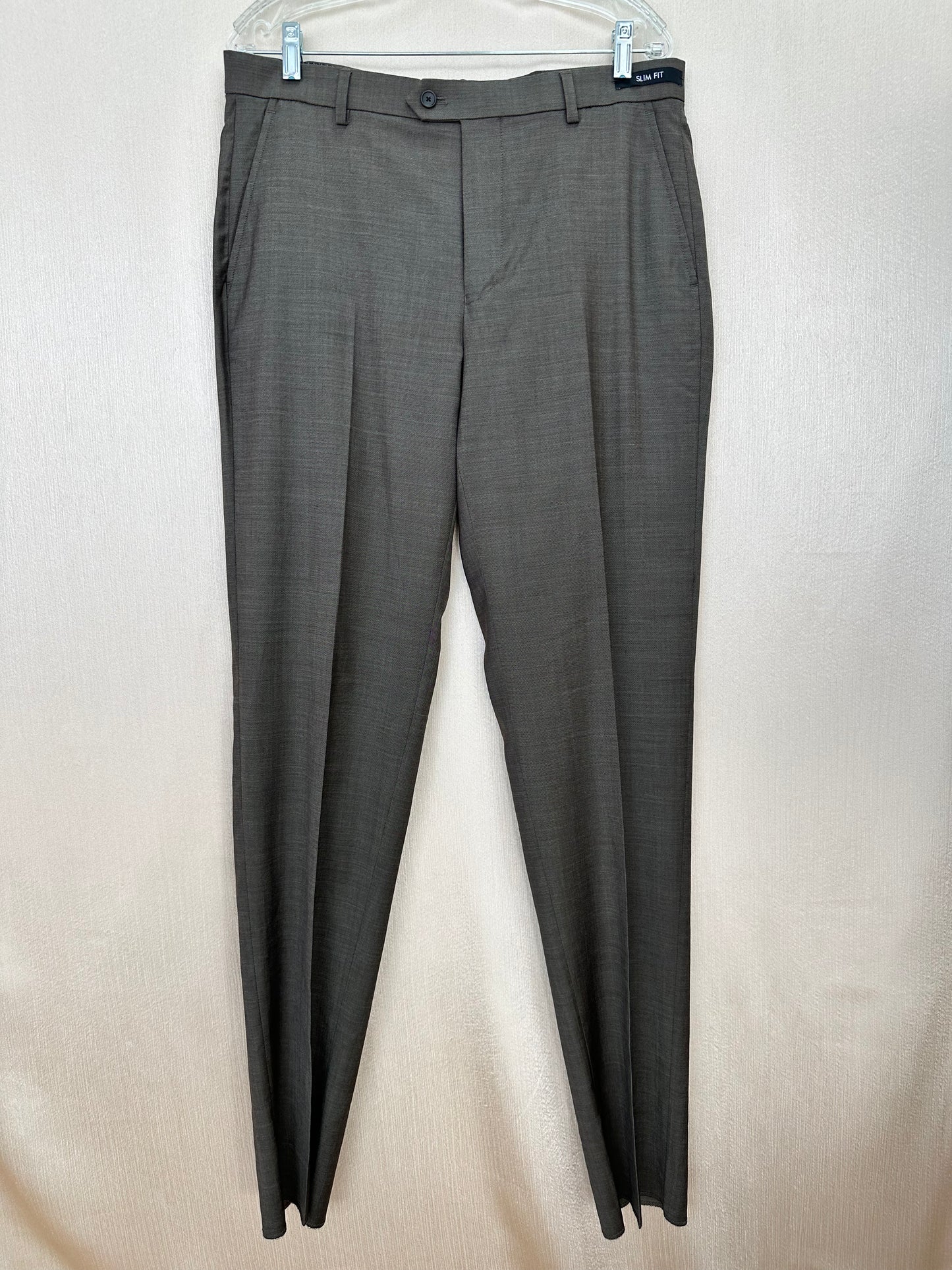 NWT - JOS A BANK brown Flat Front Open UNHEMMED Traveler 37.5 Pants - 35R