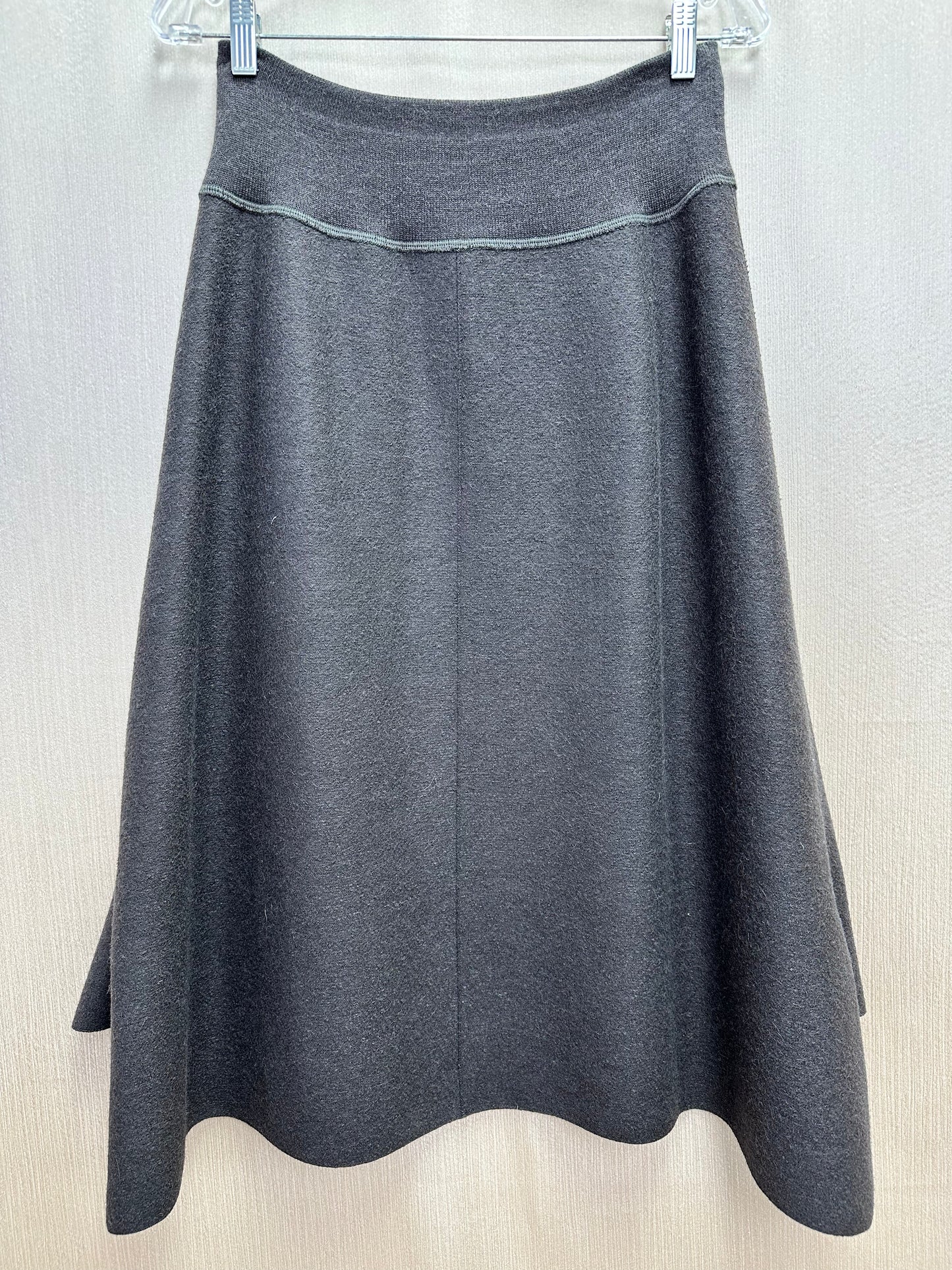 BEYOND THREADS brown Felted Alpaca Wool A-Line Midi Skirt - S