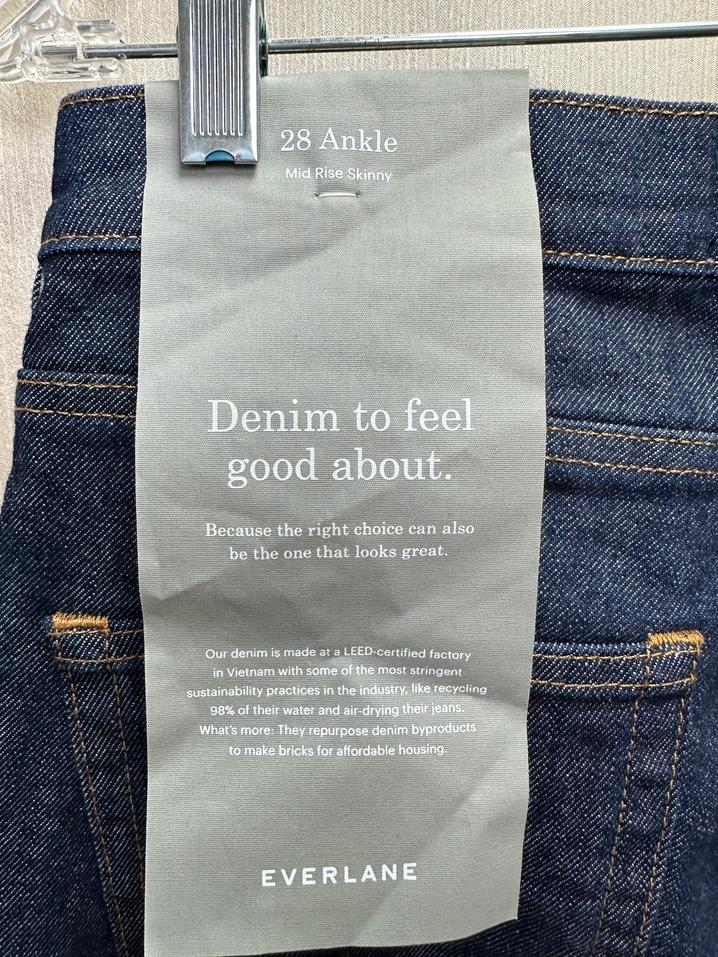 NWT - EVERLANE deep indigo Mid Rise Skinny Ankle Jeans - 28