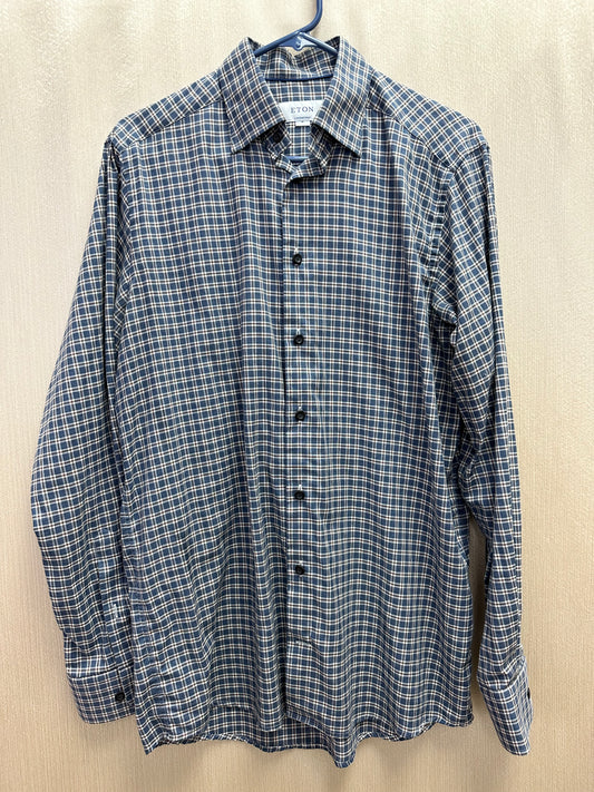 ETON blue Plaid Fine Twill Contemporary Fit Shirt - M | 39 15 1/2
