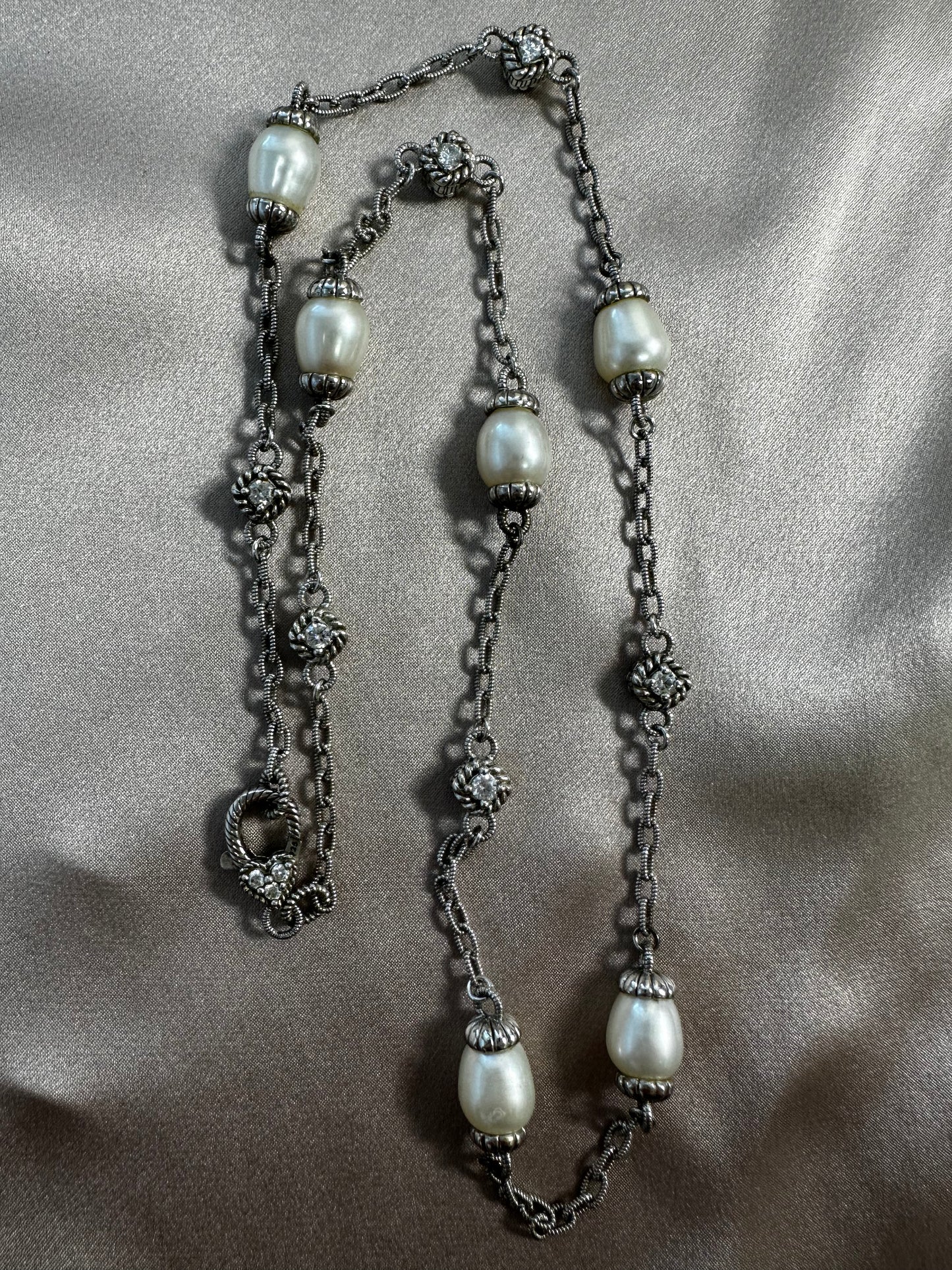 JUDITH RIPKA 925 Sterling Silver Chain Link Pearl CZ Cubic Zirconia Necklace - 21.75"