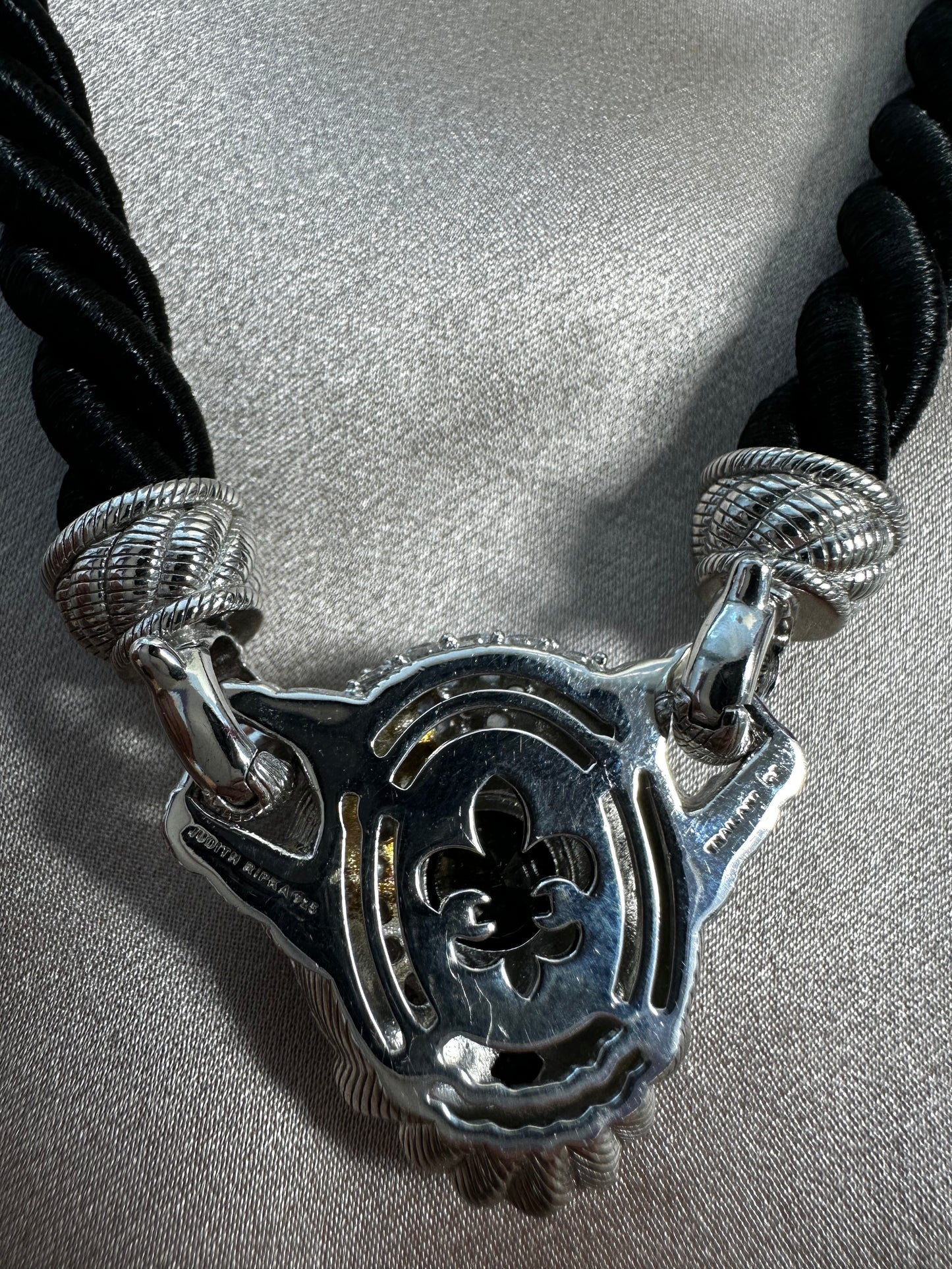 JUDITH RIPKA 925 Sterling Silver CZ Onyx Pendant Black Cord Necklace - 20"