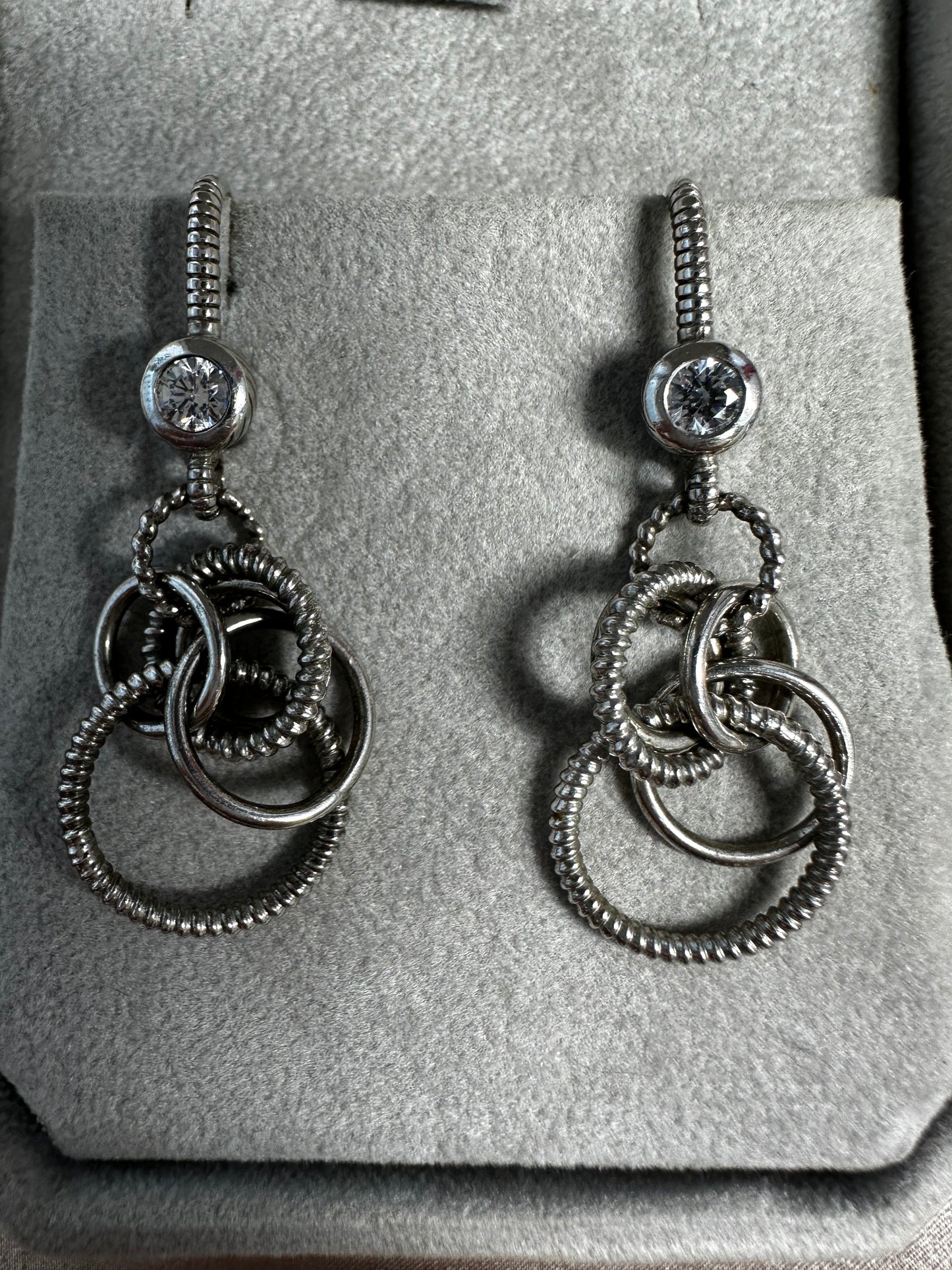 JUDITH RIPKA 925 Sterling Silver CZ Interlocking Circles Dangle Earrings - 1 5/8"