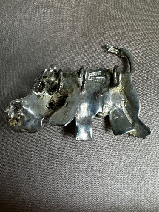 Vintage E. SILBERT Sterling Silver Modernist Sculptural Hippopotamus Pendant - W 2" H 1.5"