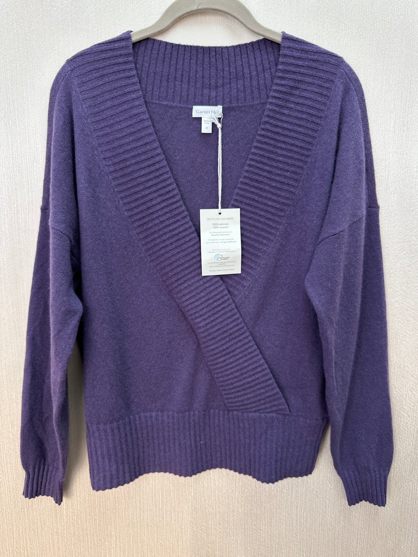NWT - GARNET HILL purple Recycled Cashmere Drop Shoulder V-Neck Sweater - M