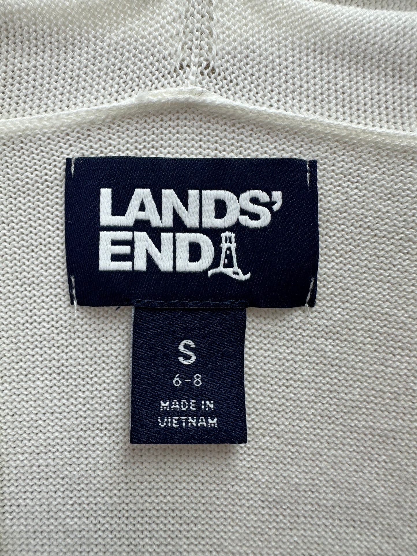 NIP - LANDS END ivory cream 100% Cotton Long Sleeve Open Cardigan - S | 6-8