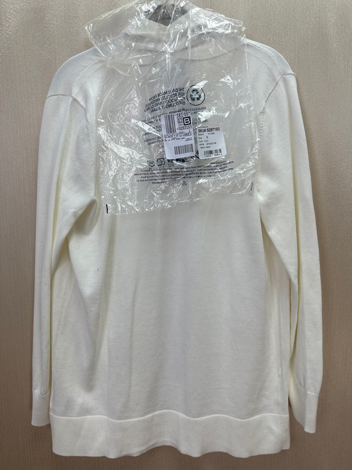 NIP - LANDS END ivory cream 100% Cotton Long Sleeve Open Cardigan - S | 6-8