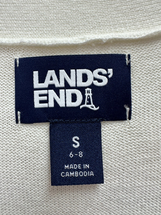 NIP - LANDS END ivory cream Cotton Modal Blend LS Button Cardigan - S | 6-8