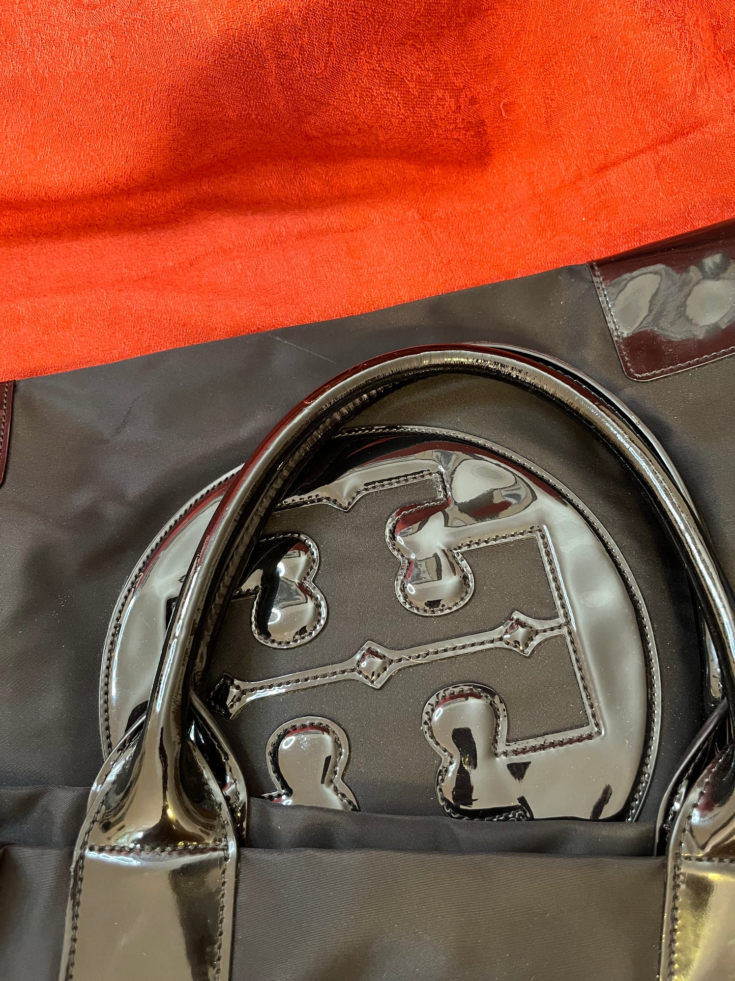 Black Nylon and Patent Leather Tory Burch Large Tote