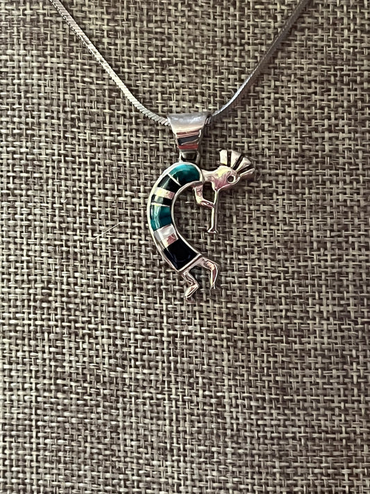 Sterling and Gemstone Kokopelli Pendant Necklace