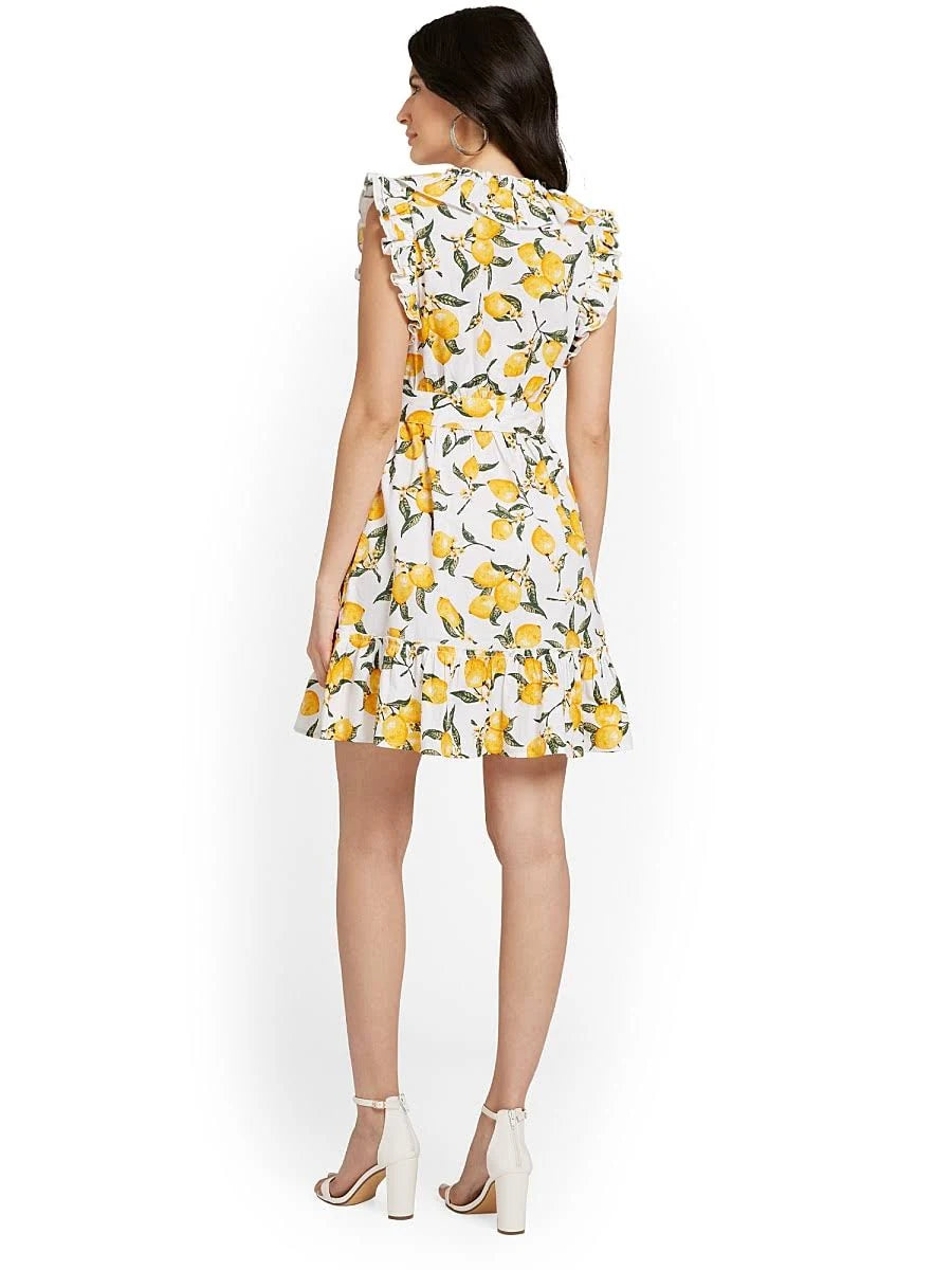NWT - NEW YORK & COMPANY lemon print Sleeveless Ruffle Dress - Large