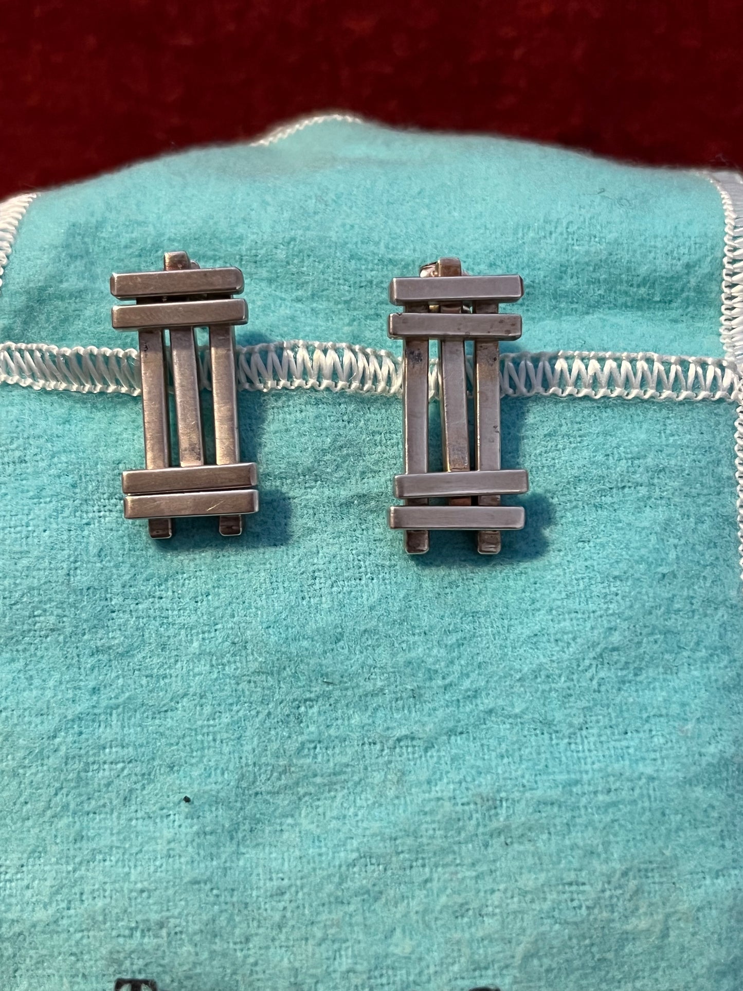Rare Tiffany & Co Frank Gehry Sterling Silver Axis Post Earrings with Pouch