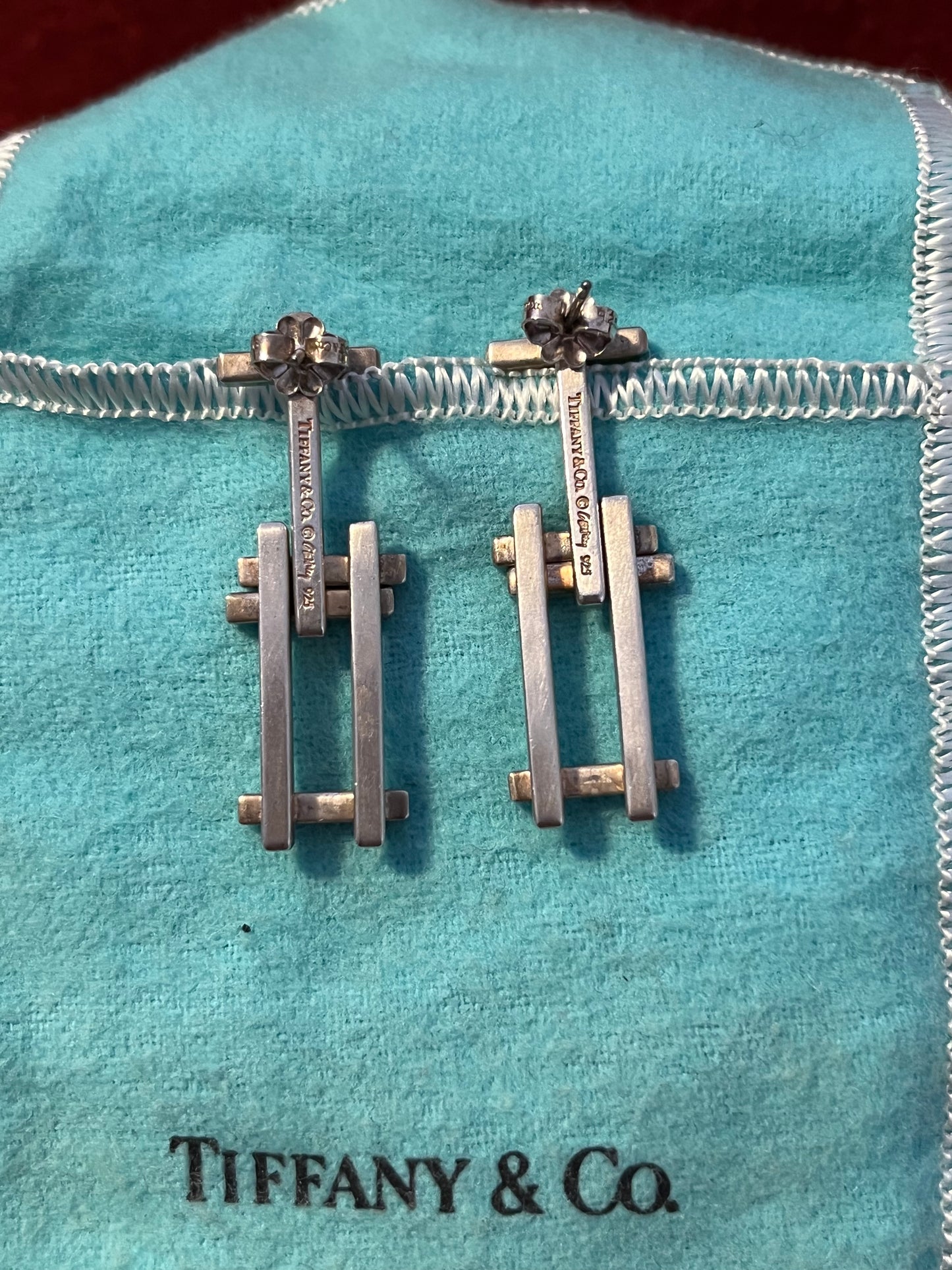 Rare Tiffany & Co Frank Gehry Sterling Silver Axis Post Earrings with Pouch