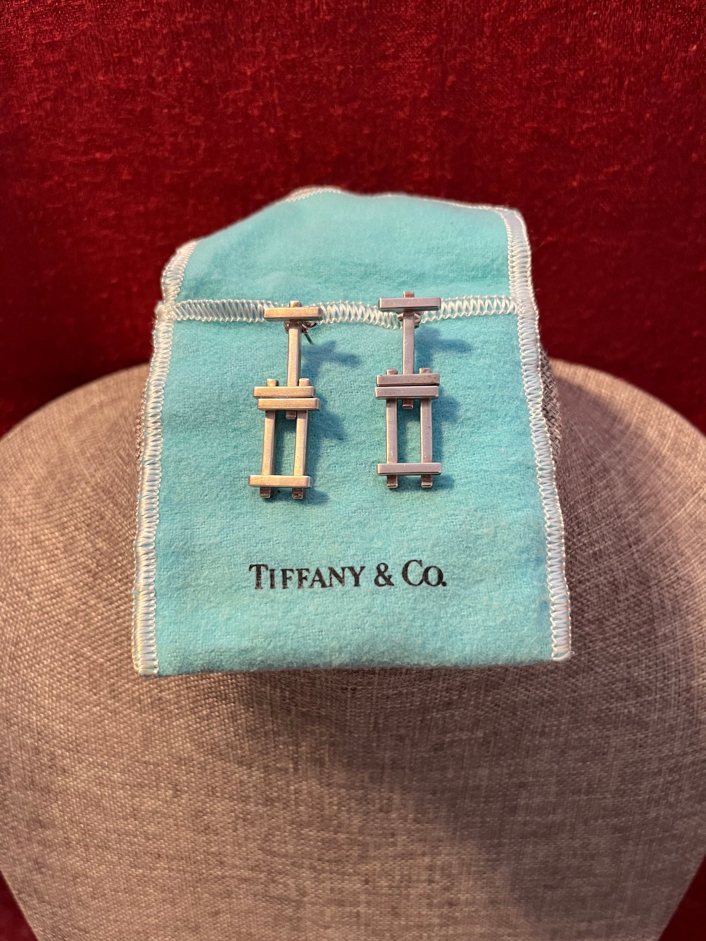 Rare Tiffany & Co Frank Gehry Sterling Silver Axis Post Earrings with Pouch