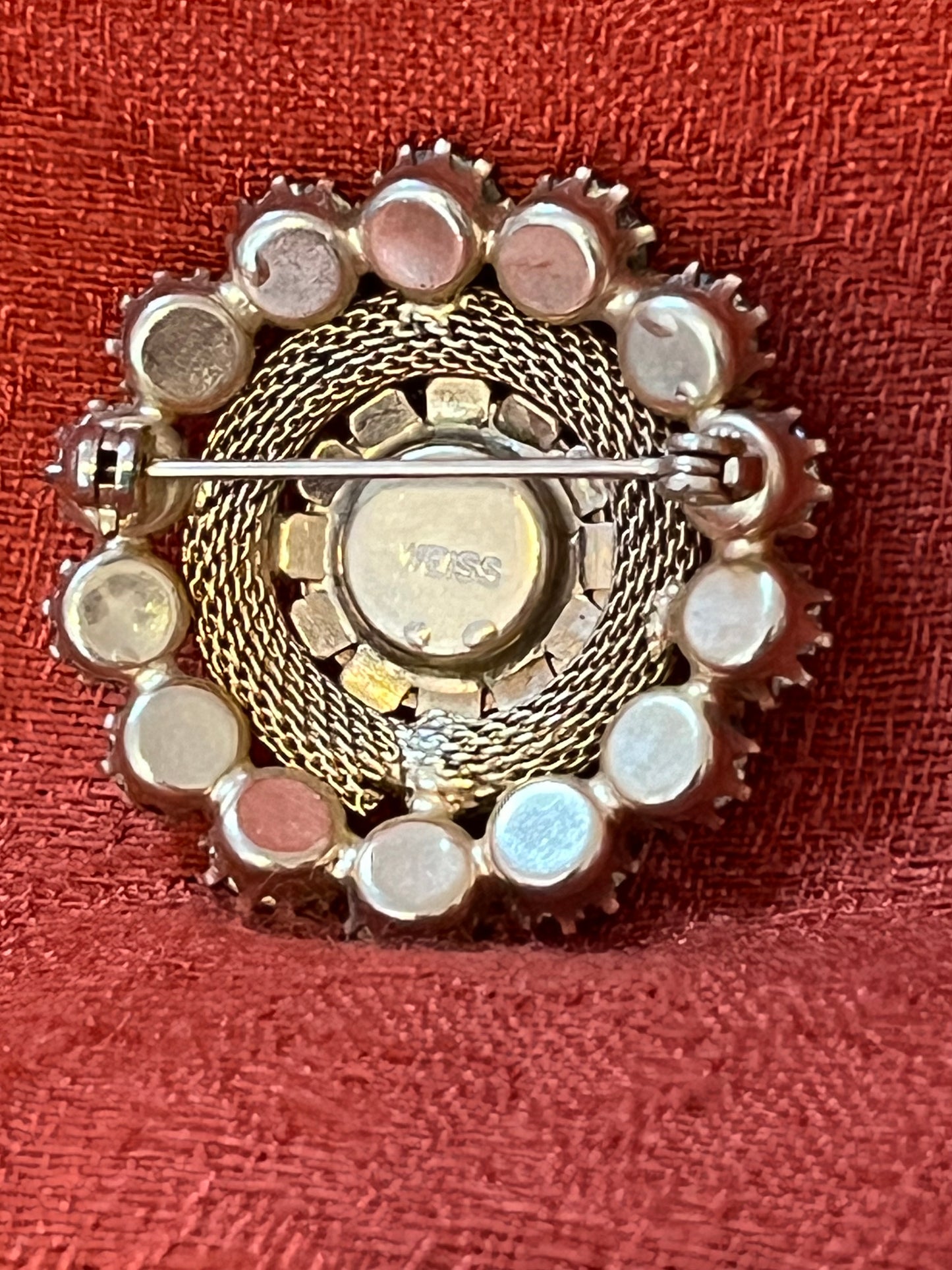 Vintage Weiss Pink Rhinestone Brooch