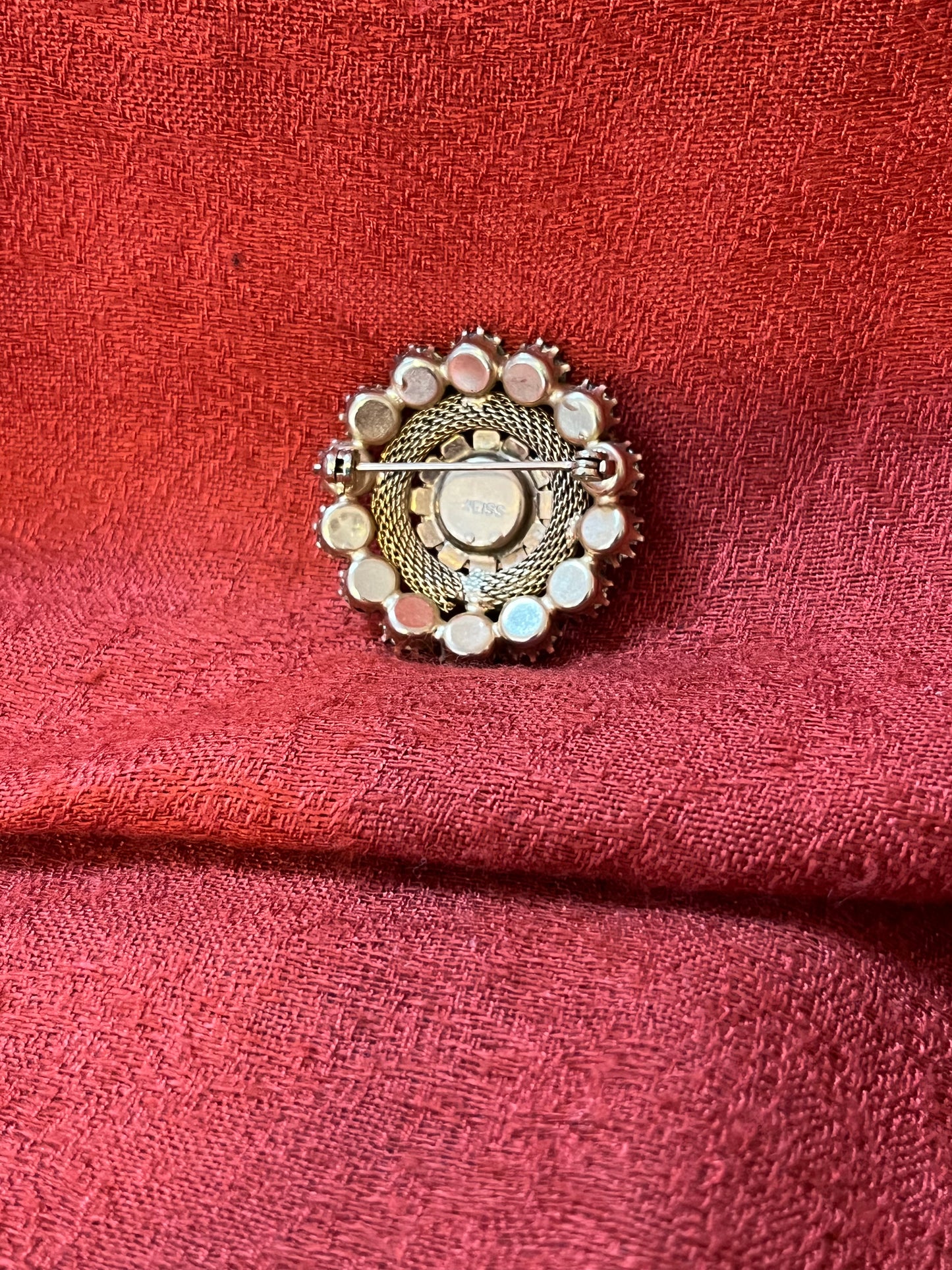 Vintage Weiss Pink Rhinestone Brooch