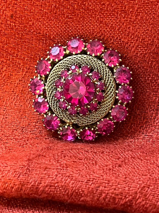 Vintage Weiss Pink Rhinestone Brooch