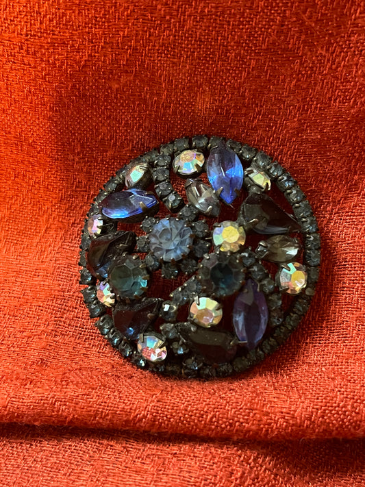 Vintage Weiss Blue and Iridescent Blue Rhinestone Brooch