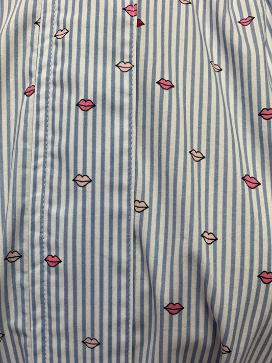 KATE SPADE blue stripe Lip Print Long Sleeve Belted Shirt Dress - XXS