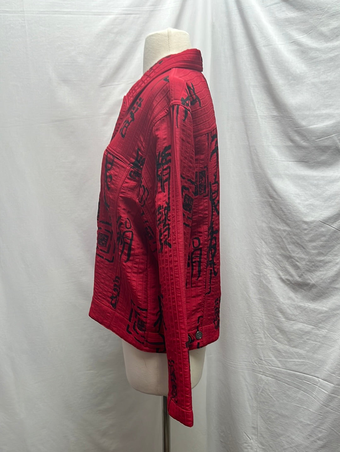 CHICO'S Red Mandarin Script Collared Button Jacket -- 1 | US 8/10 M