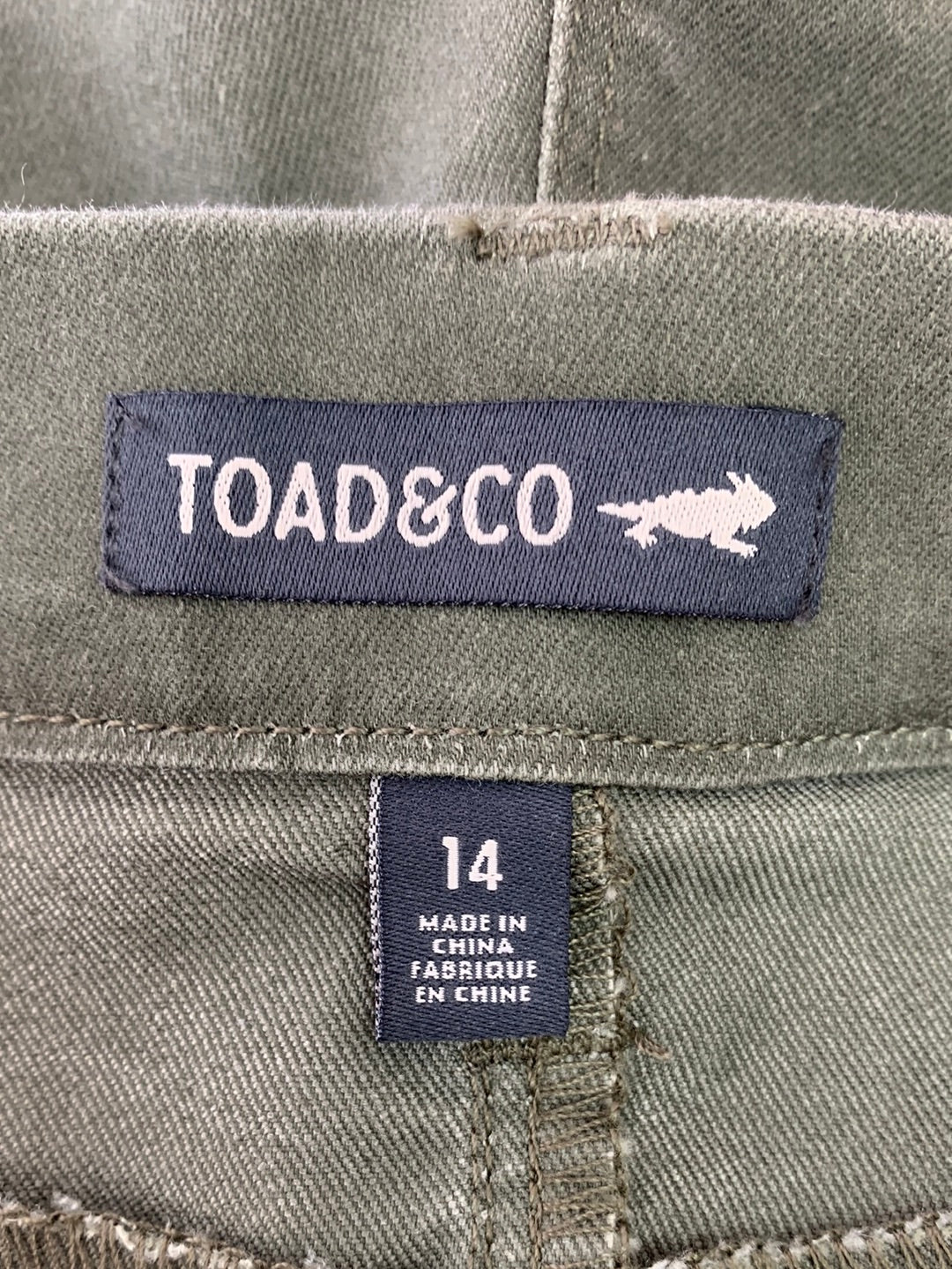 NWT - TOAD & CO olive beetle vintage wash Sequoia Fringe Shorts - 14
