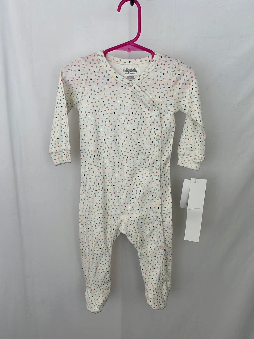 NWT -- INDIGO BABY White Multi-Colored Spots Footed Sleeper -- 6-12m