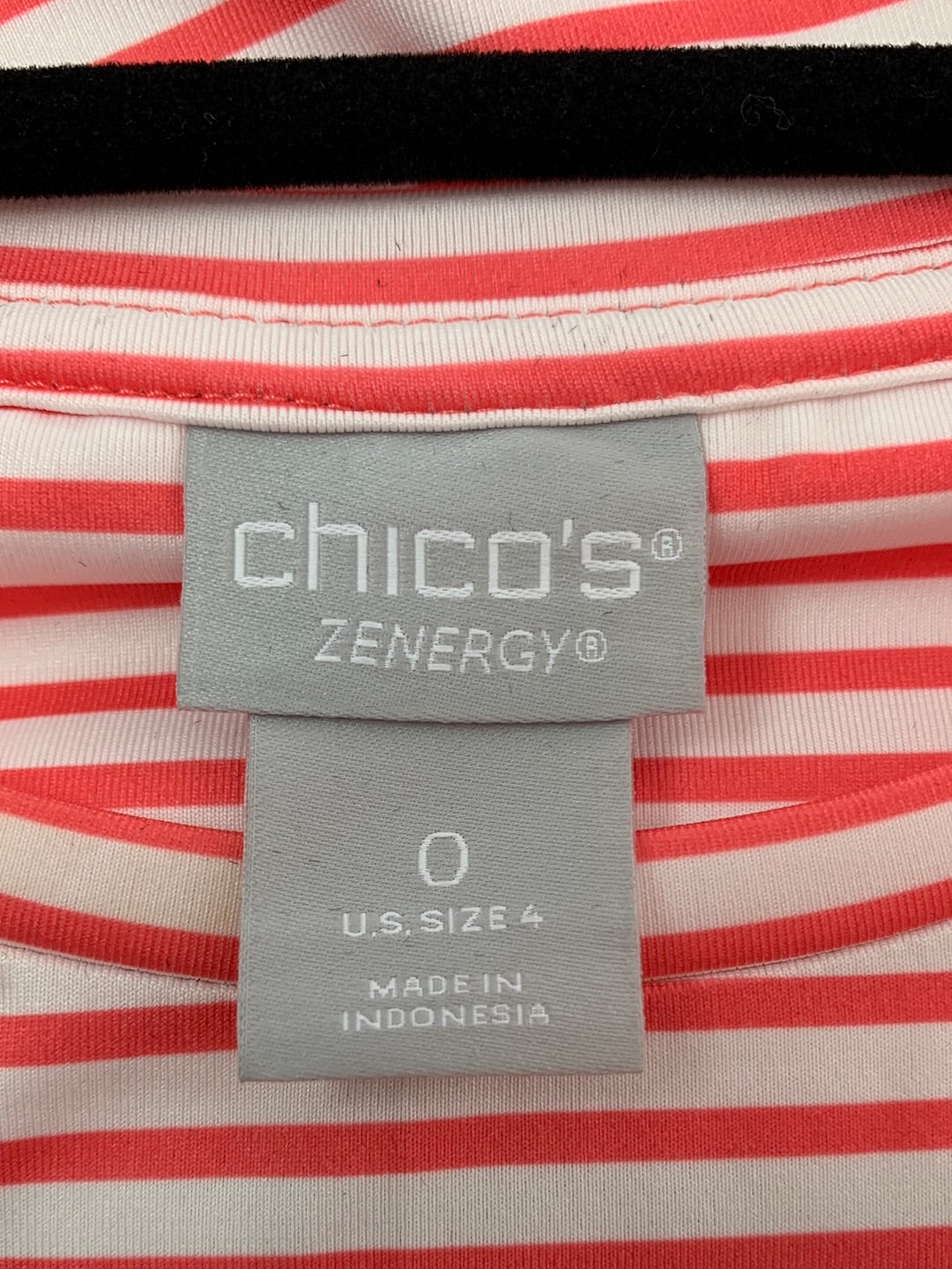 NWT - CHICO'S coral stripe ZENERGY UPF 50+ Crew Shirt - 0 | US 4/6 S