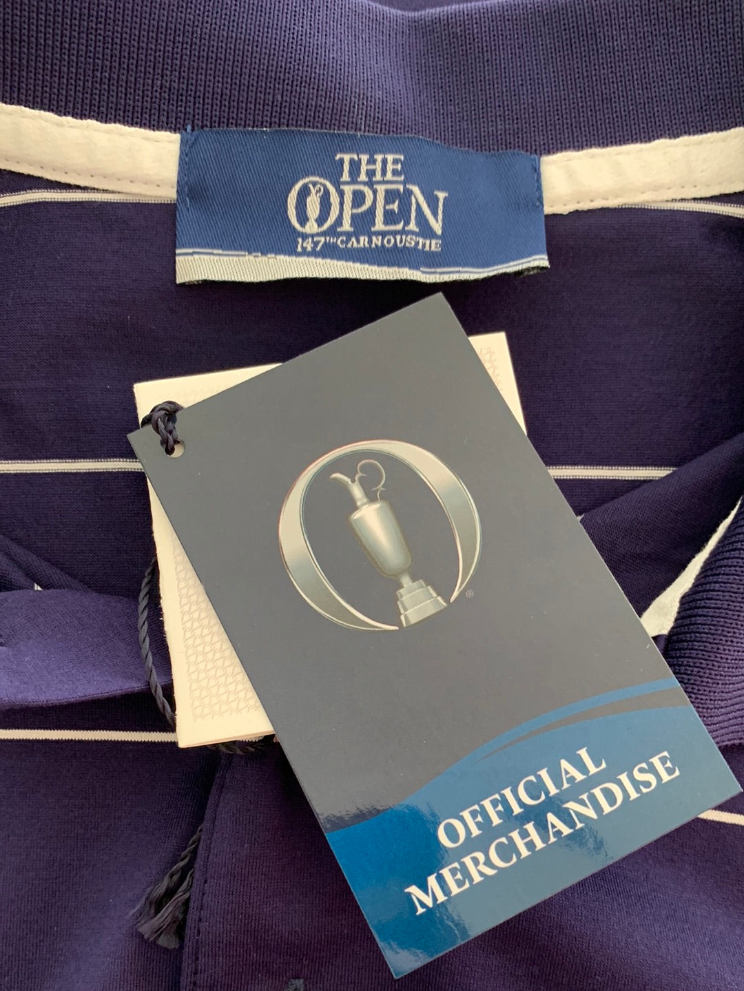 NWT - THE OPEN Navy Stripe 147th Carnoustie Filo di Scozia Golf Polo Shirt - Size L