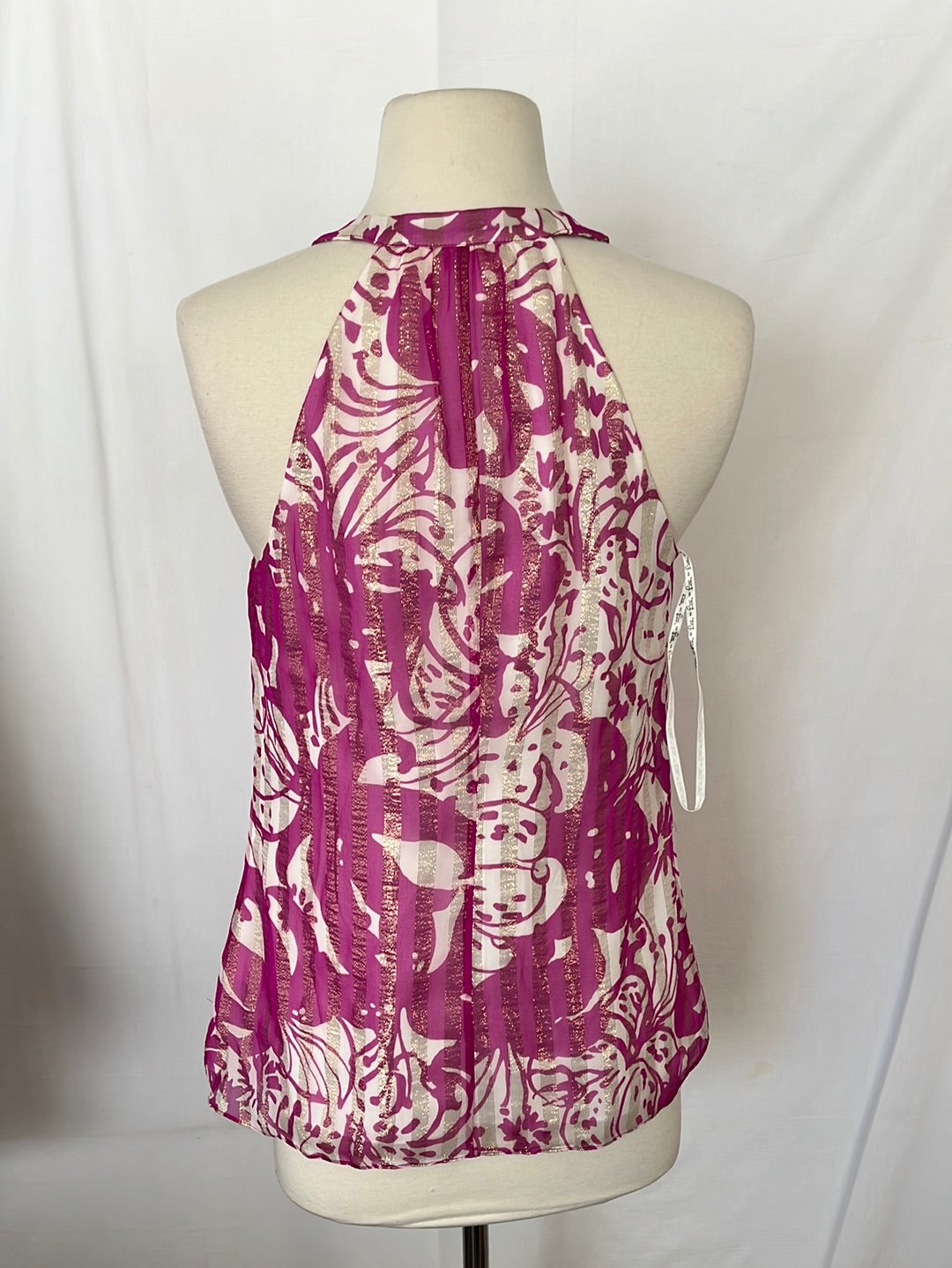 Lilly Pulitzer pink floral print Silk Blend Halter Top -- S