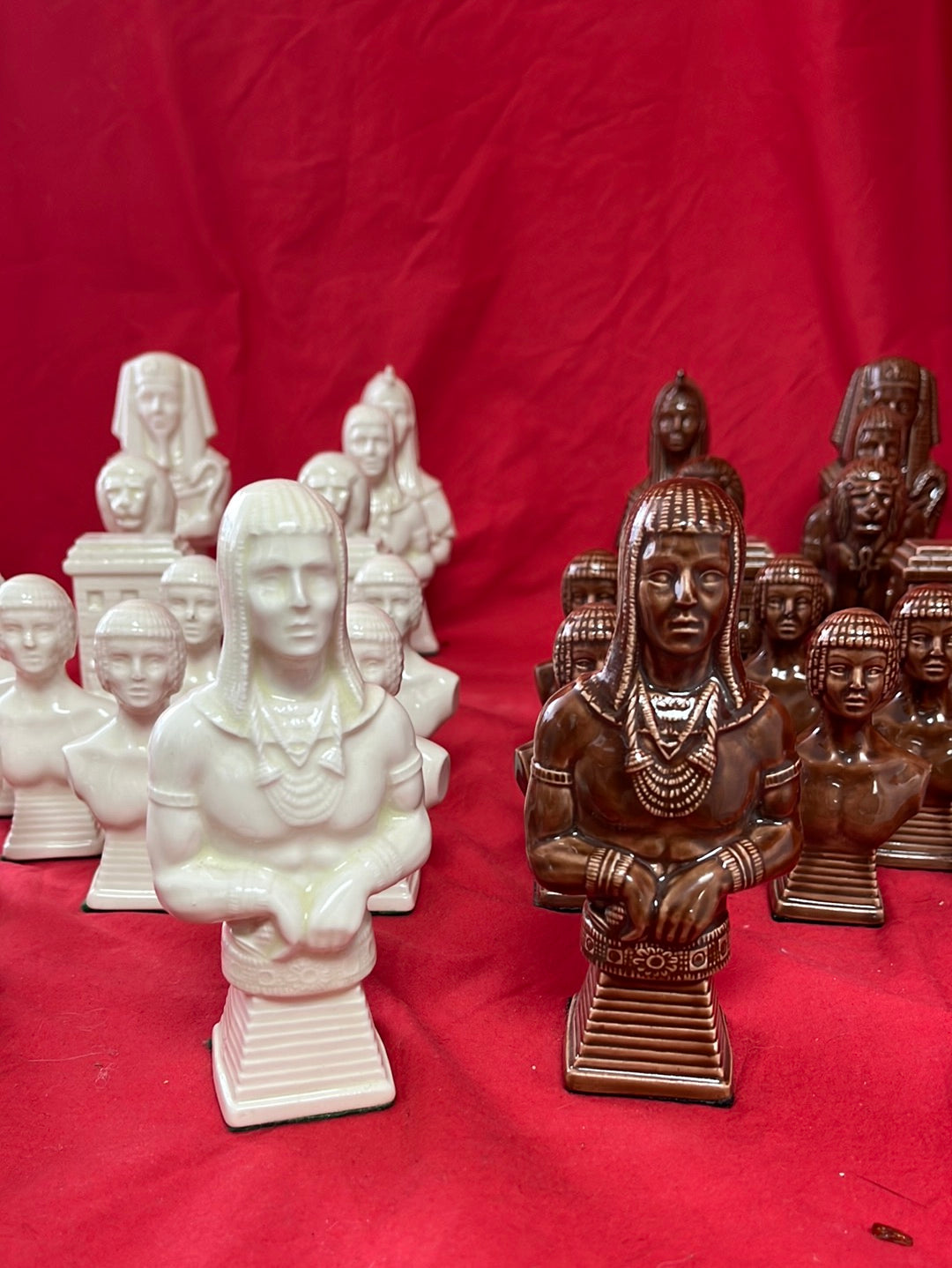 Unbranded/Unmarked Ancient Egyptian Themed Chess Pieces with Wicker Carrying Case