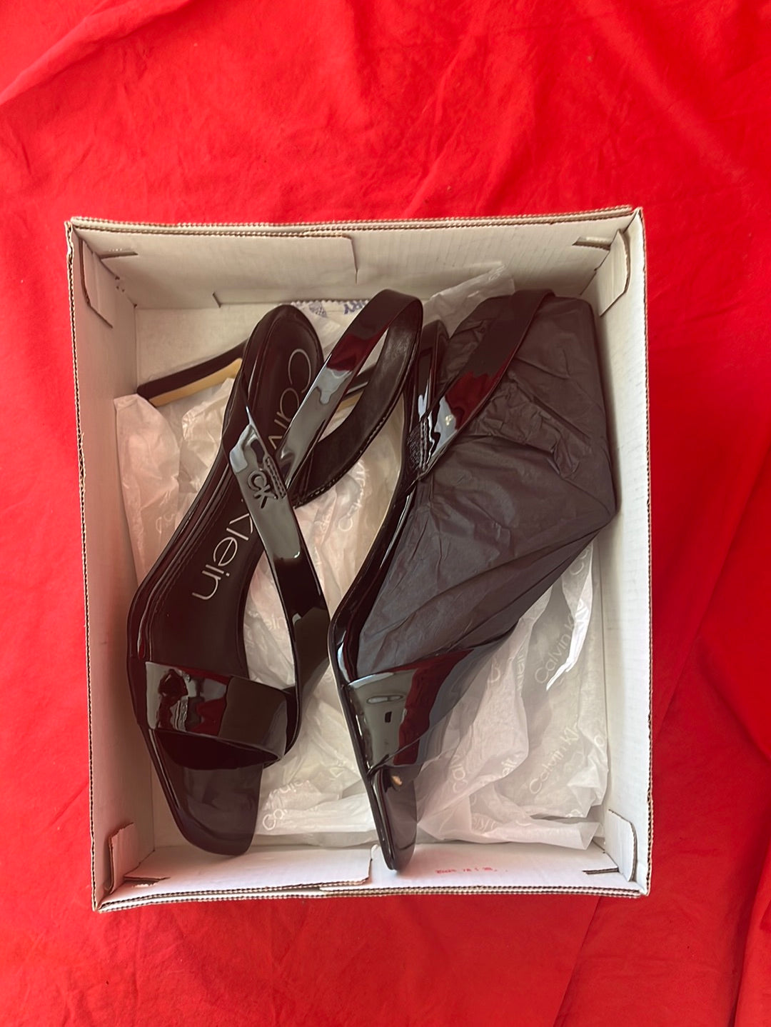 CALVIN KLEIN Women's Black Leather Honor Heel Sandal -- Size 8M