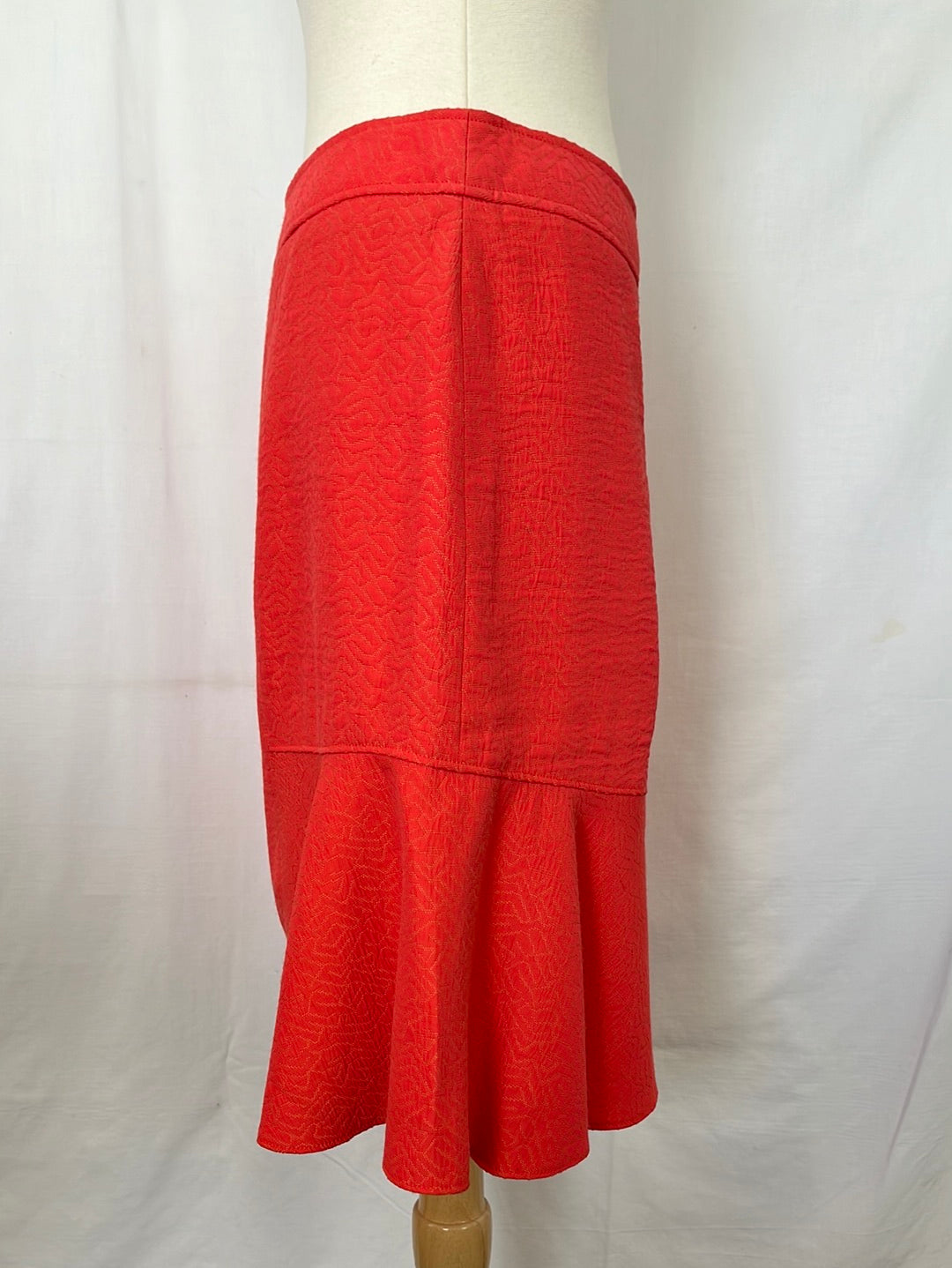 Barami Salmon Flared Midi Skirt w/ Subtle Geometric Stitching -- 4