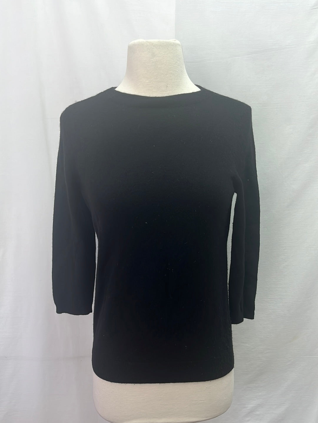 TALBOTS Black Crew Neck Cashmere Pullover 3/4 Sleeves Sweater -- XS