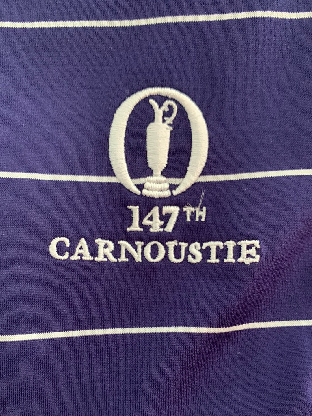NWT - THE OPEN Navy Stripe 147th Carnoustie Filo di Scozia Golf Polo Shirt - Size L