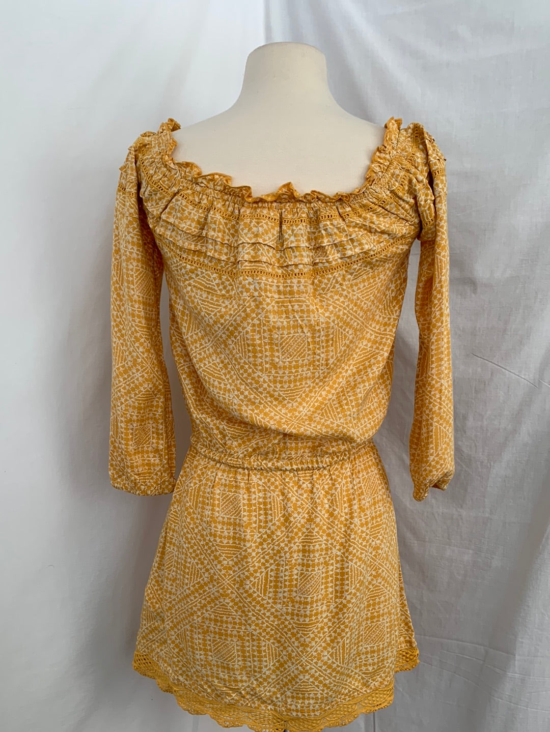 NWT - ROXY gold yellow print 3/4 Sleeve Dress - XS