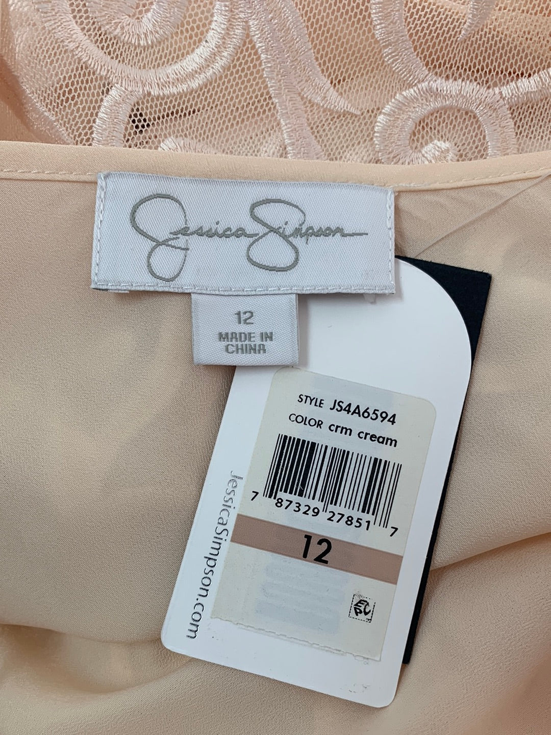 NWT - JESSICA SIMPSON peach cream Mesh Ruffle Hem Mini Dress - 12