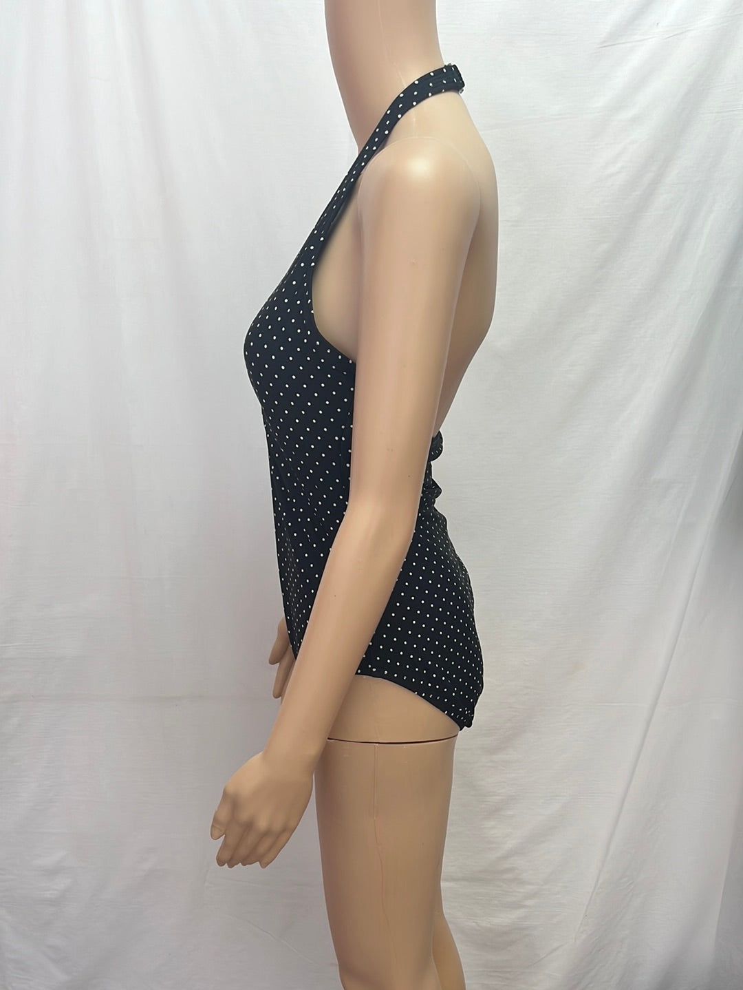 NWT -- SPEEDO Black White Polka Dot One-Piece Halter Swimsuit -- 12