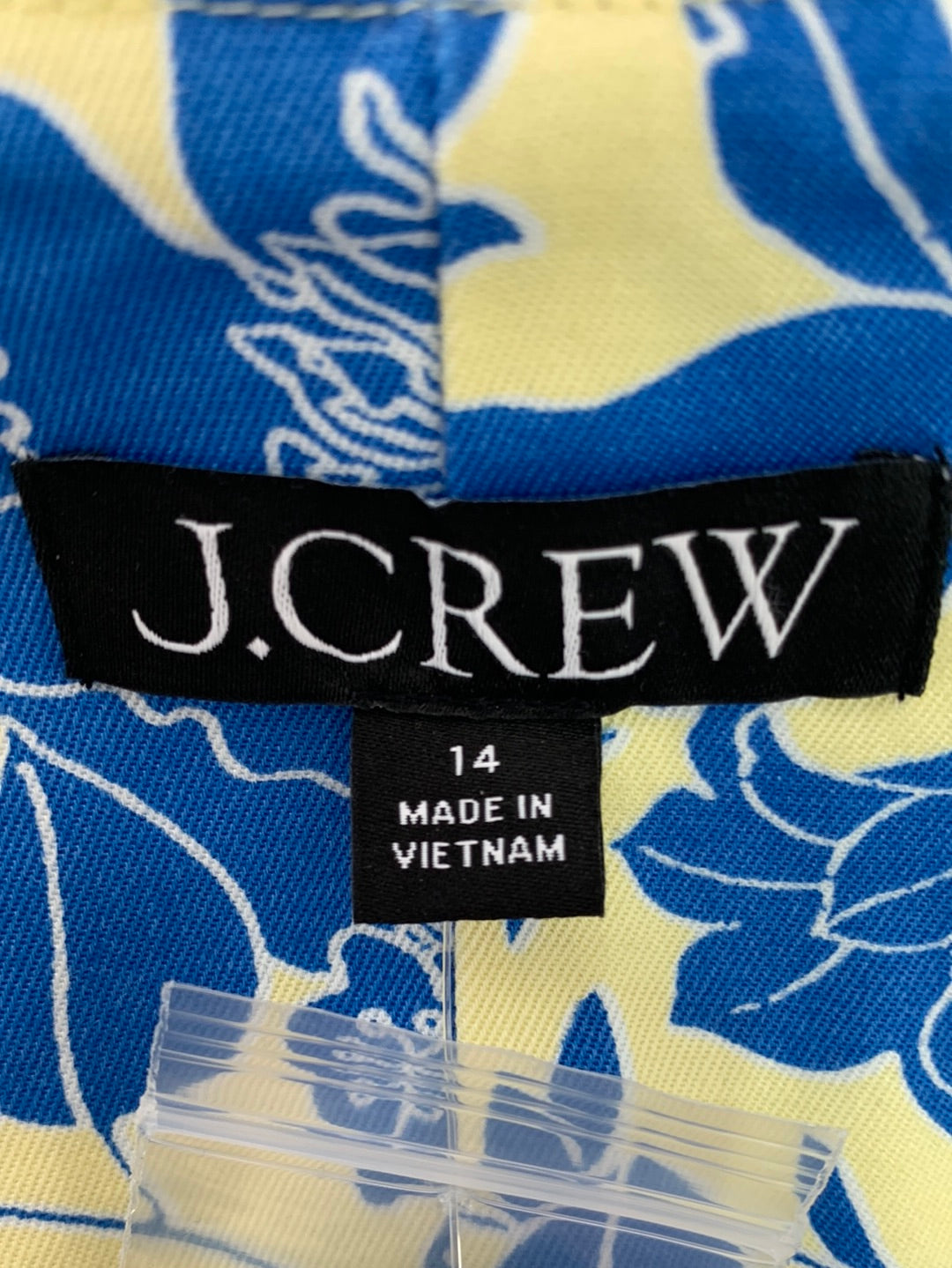 NWT - J CREW blue floral Twill Button-Front Puff-Sleeve Mini Dress - 14
