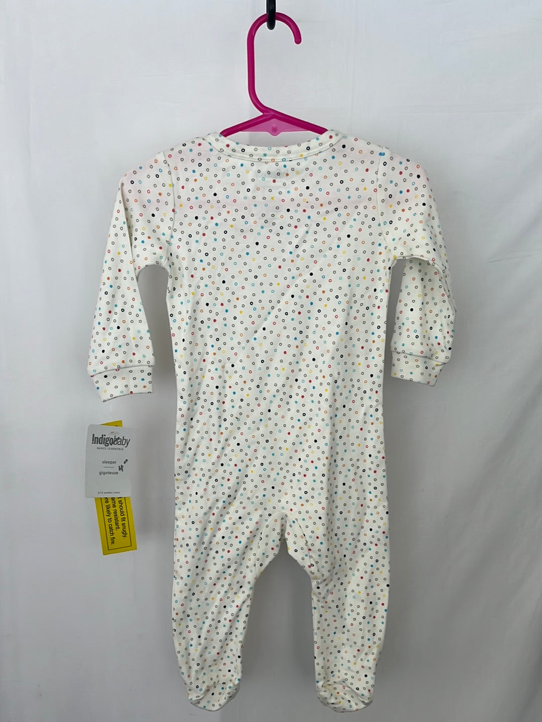 NWT -- INDIGO BABY White Multi-Colored Spots Footed Sleeper -- 6-12m