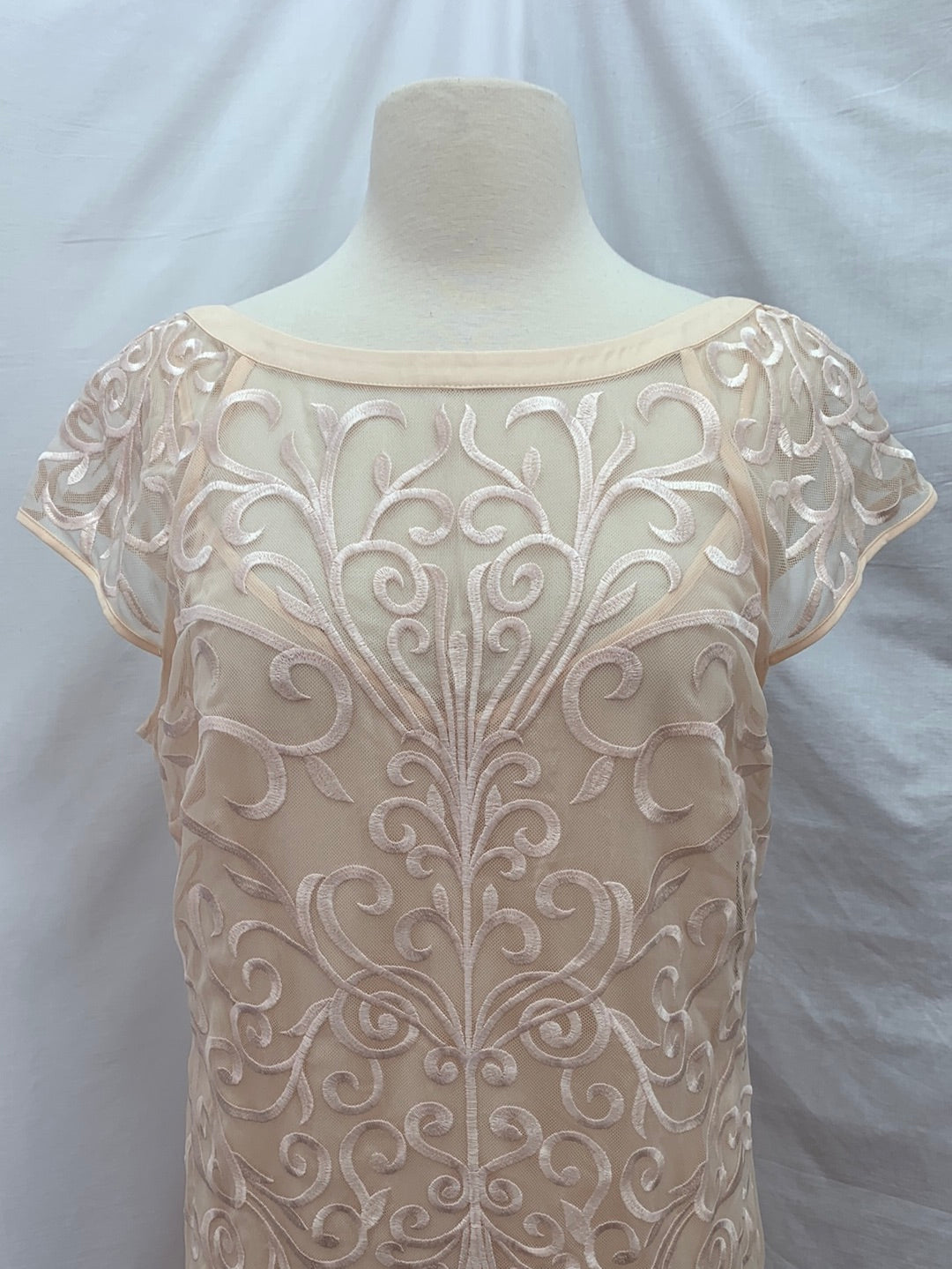 NWT - JESSICA SIMPSON peach cream Mesh Ruffle Hem Mini Dress - 12