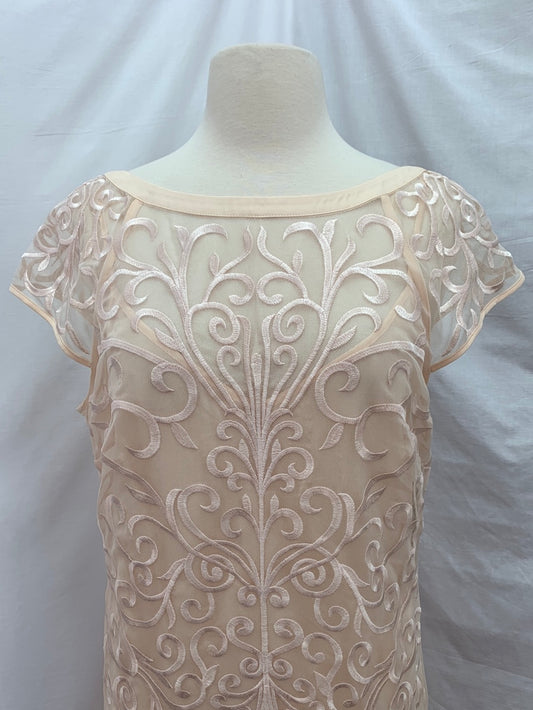 NWT - JESSICA SIMPSON peach cream Mesh Ruffle Hem Mini Dress - 12