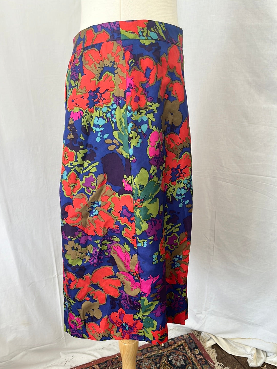 J. CREW Psychedelic Floral Print Silk Pleated A-Line Skirt -- 8