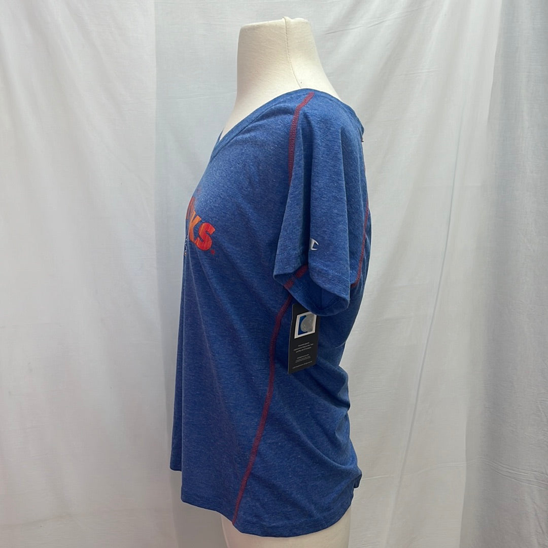 NWT -- CHAMPION blue Kansas Jayhawks V-Neck Shirt -- L