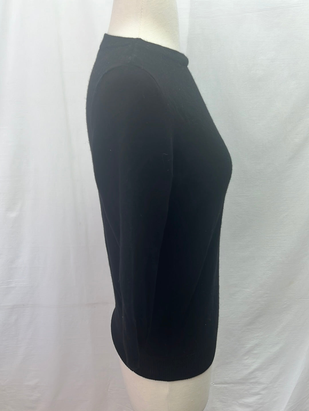 TALBOTS Black Crew Neck Cashmere Pullover 3/4 Sleeves Sweater -- XS