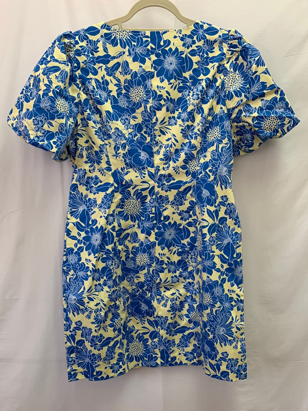 NWT - J CREW blue floral Twill Button-Front Puff-Sleeve Mini Dress - 14